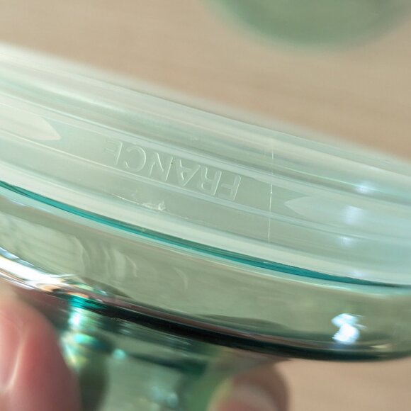 Vintage 2 LUMINARC aqua blue glass storage jars, Coastal FRENCH apothecary jars - Picture 7 of 10